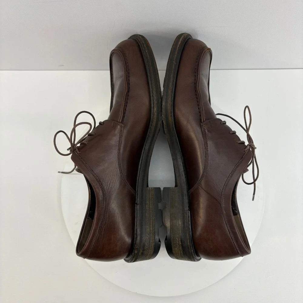 Salvatore Ferragamo Mens‎ Dark Brown Leather Square Toe Lace Up Dress Shoes